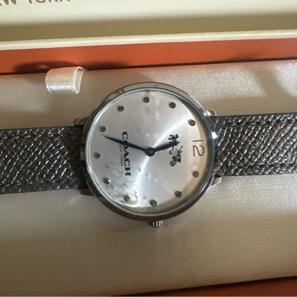 Coach Slim Easton Metallic Silver/Gray Leather Strap EUC IOB